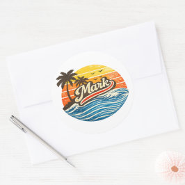Mark Retro Sunset Namn Design Runt Klistermärke