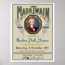 Mark Twain på Barber Hall Historic Homer NY Poster