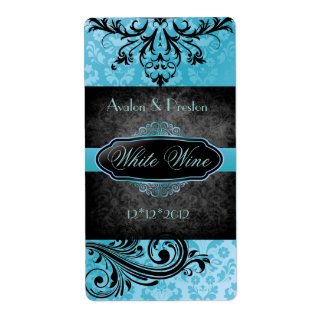 Märk Vintage Teal Rulla Bröllop Vin Fraktsedel