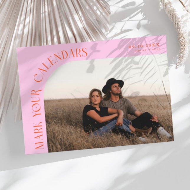 Mark Your Calendars Orange Pink Curved Frame Photo Spara Datumet (Skapare uppladdad)