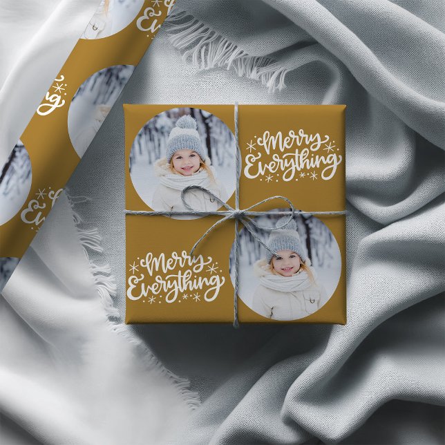 Märka allt Calligraphy Round Photo Guld Presentpapper (Photo Wrapping Paper - Merry Everything)