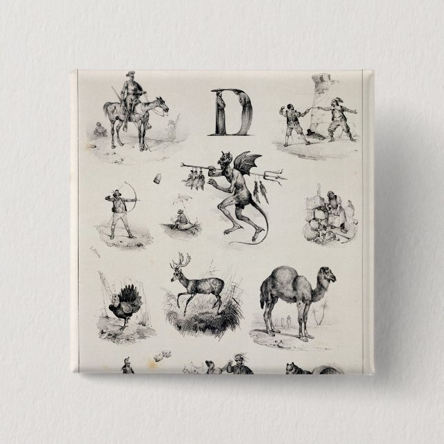 Märka D från en alfabetabc-bok, 1832 Knapp (Framsida)