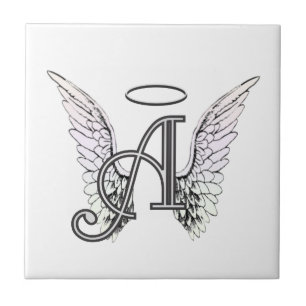 Märka en initial Monogram med ängelvingar & glor Kakelplatta