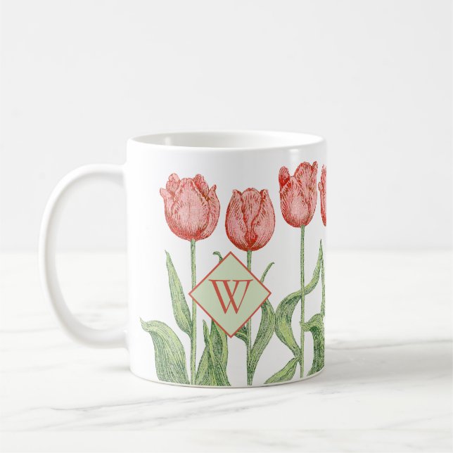 Märka med sina initialer blom- Monogrammed för Kaffemugg (Vänster)