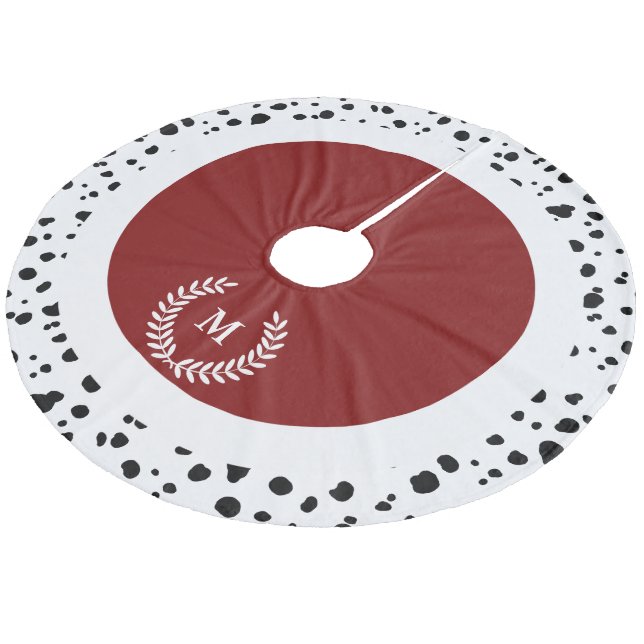 Märka med sina initialer röda & Dalmatian fläckar Julgransmatta Fleece (Vinklad)