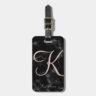 Märka med sina initialer rosa guld- Monogrammed Bagagebricka
