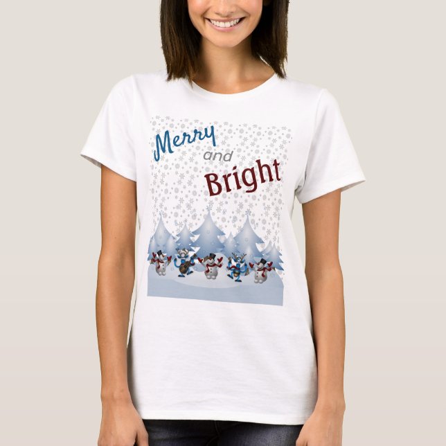 Märka och ljusa Snögubbar T Shirt (Framsida)
