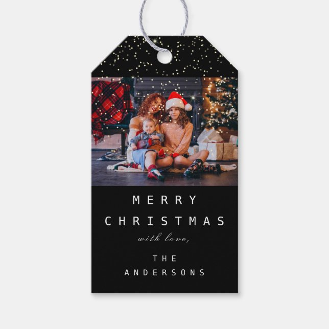 Märka till Namn Helgdag fotosvart Presentetikett (Framsidan)