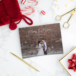 Märka tomt skript - överlägg av Bröllop-foto Julkort