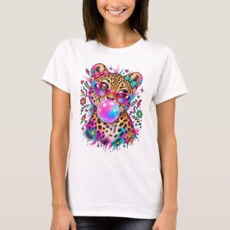 Märke: Bubble Animal Art Söt Leopard Glasögon Blå T Shirt