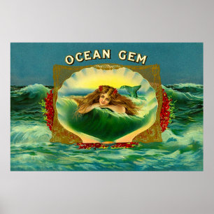 Märke för Ocean Gem sjöjungfru cigar Poster