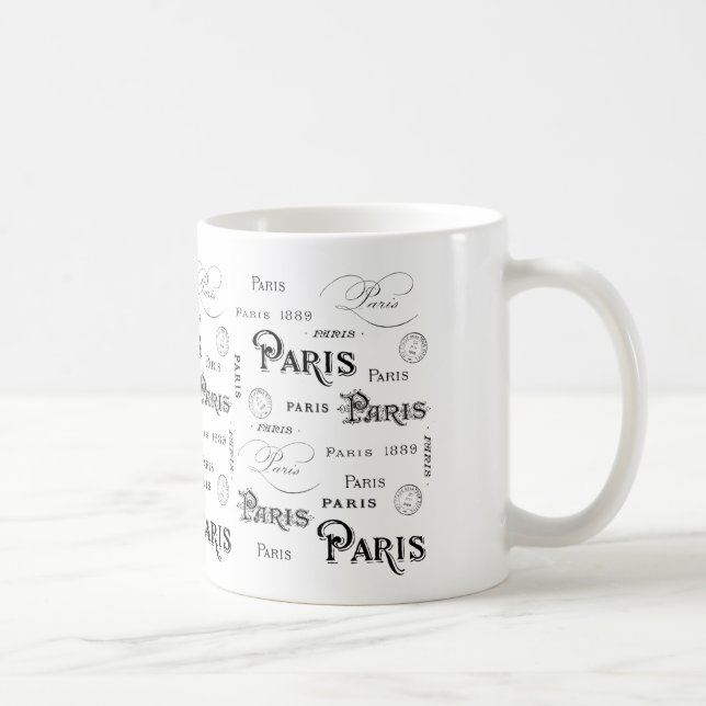 Markerar Paris ordtypografi 1889 & franskt post- Kaffemugg (Höger)