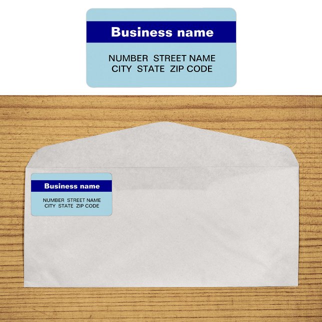 Markerat Business Namn på Light Blue Adress Adressetikett (Light blue address label with your highlighted brand name)