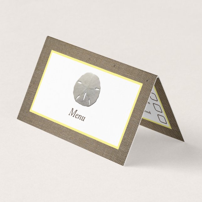 Markeringskort på menyn Sand Dollar & Burlap Visitkort (Framsida)