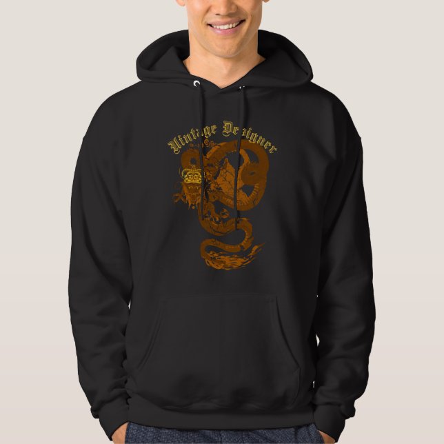 Märkes- grafisk hoodie för vintagedrake (Framsida)
