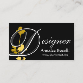 Märkes- gul rosblommigt på svart Monogram Fyrkantigt Visitkort