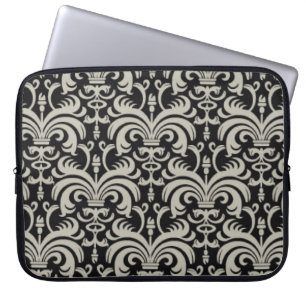 Märkes- laptop sleeve: Svart damast Sleeve