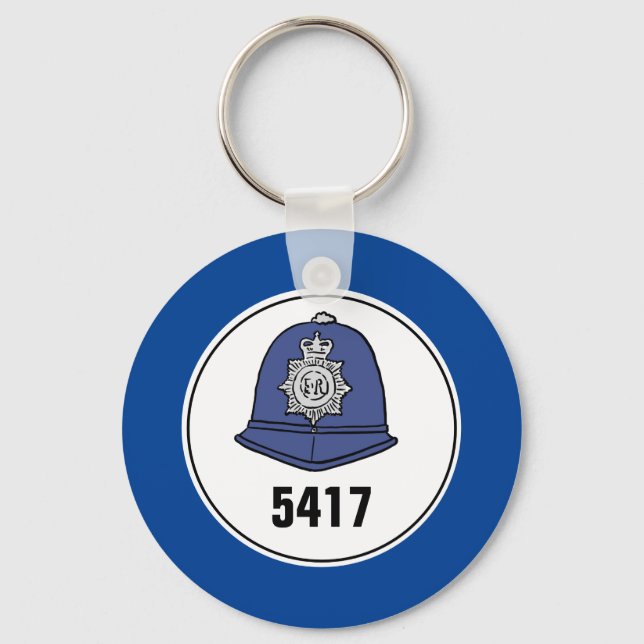 Märkesnummer. Poliskonstapels hjälm. Nyckelring (Framsida)