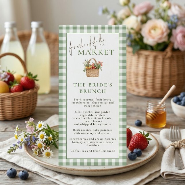 Market Brunch Gingham Bridal Shower Menu Card Inbjudningar (Skapare uppladdad)