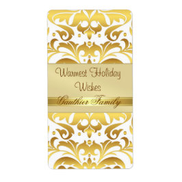 Märket guld Metall Damask White Helgdag Vin Fraktsedel