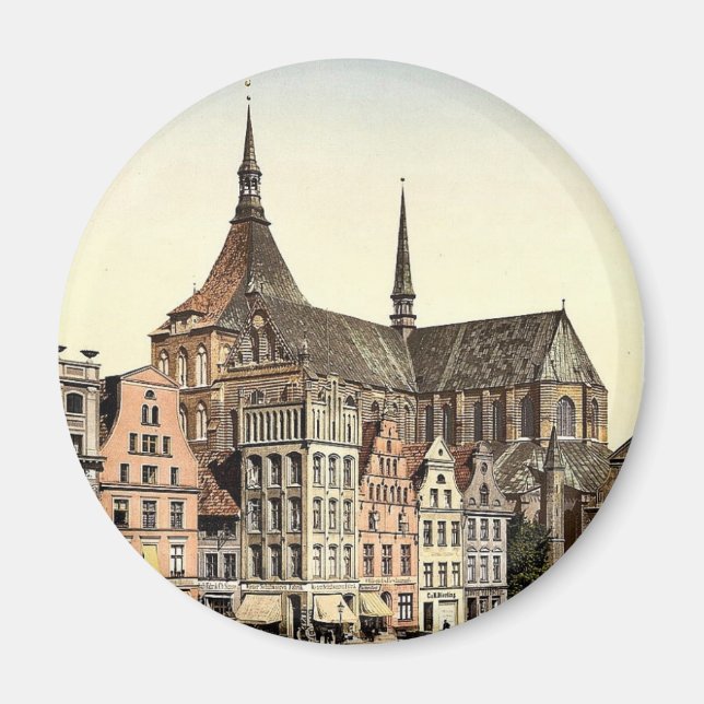 Market ställe och Marien Church, Rostock, Mecklenb Magnet (Framsidan)