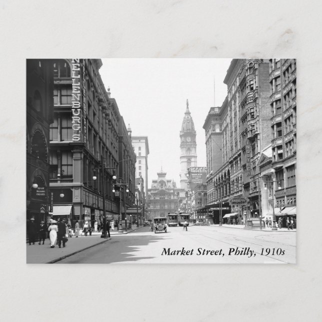 Market Street, Philly, 1910-tal Vykort (Framsida)