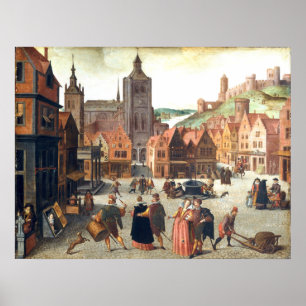 Marketplace i Bergen - Abel Grimmer Fine Art Poster