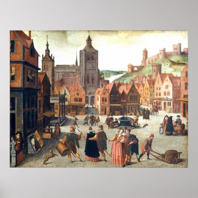Marketplace i Bergen - Abel Grimmer Fine Art Poster (Framsidan)