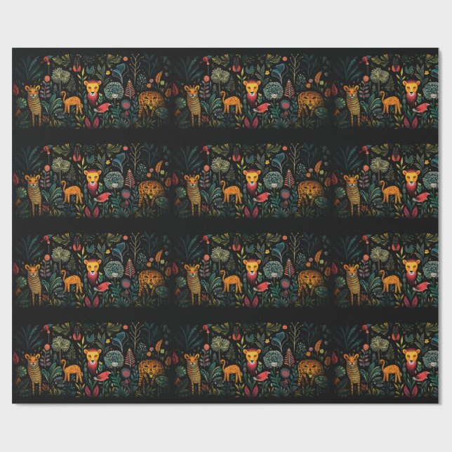 Märkliga fantastiska djur med magiska växter presentpapper (Platt)