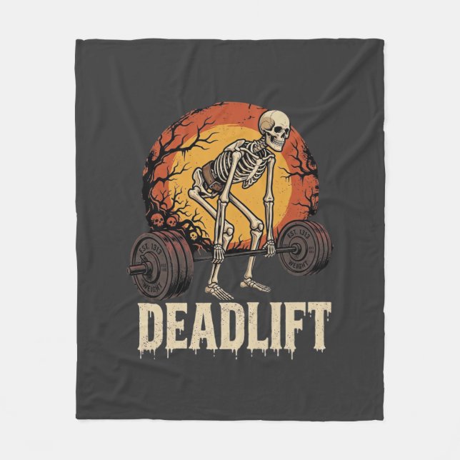 Marklyft Skelett Halloween Gym Träningsdesign Fleecefilt (Framsidan)