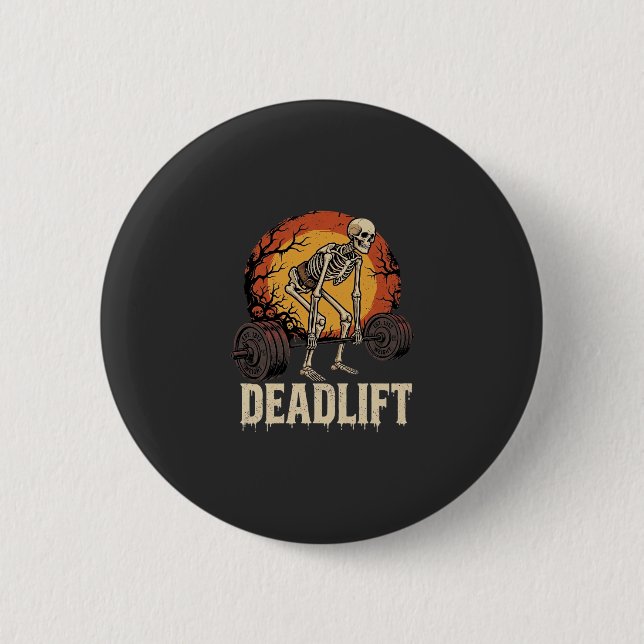 Marklyft Skelett Halloween Gym Träningsdesign Knapp (Framsida)