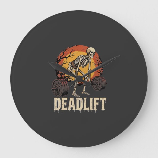 Marklyft Skelett Halloween Gym Träningsdesign Stor Klocka (Framsida)