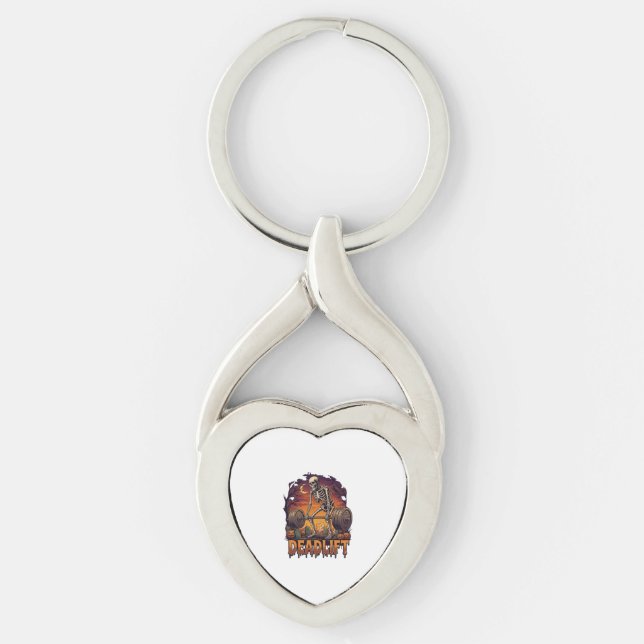 Marklyft Skelett Stång Halloween Pumpa Grav Twisted Heart Silverfärgad Nyckelring (Framsidan)