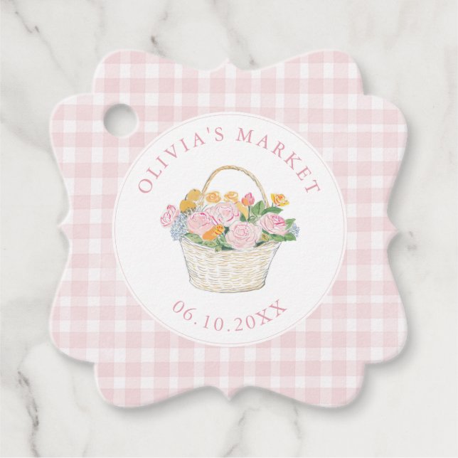 Marknad Bröllopsdusch Prep Pink Gingham Gåvor Etiketter (Framsida)