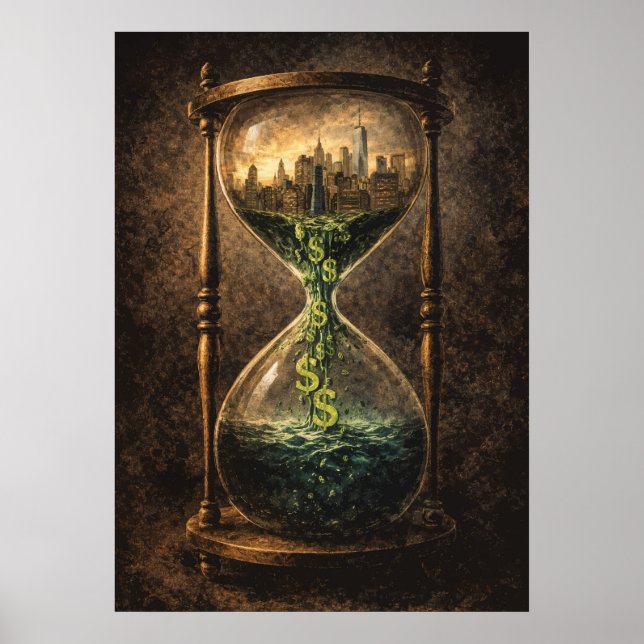 Marknad Likviditet Timmeglas Dag Handel Surrealist Poster (Framsidan)