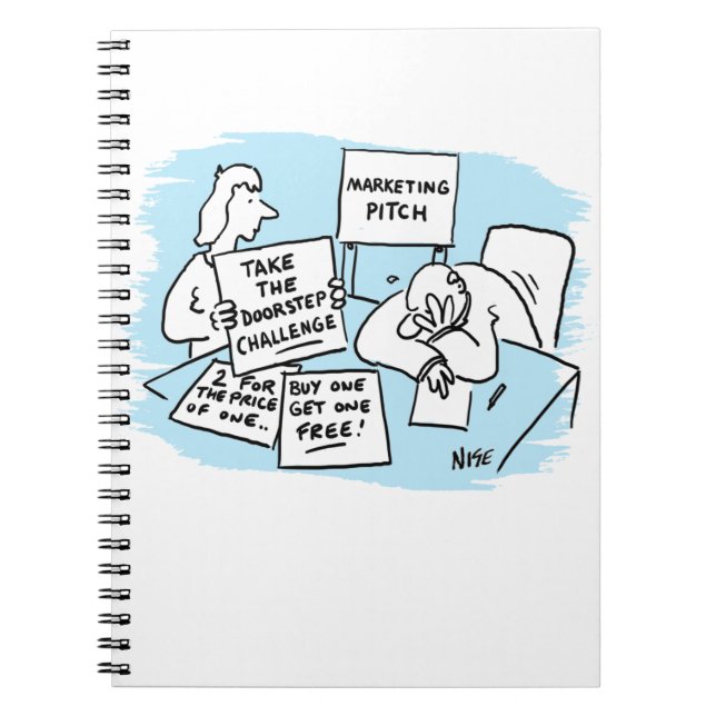 Marknadschef uthärdar en säljpresentation anteckningsbok (Framsidan)