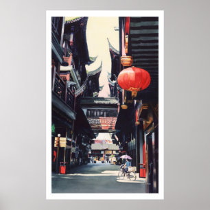 "Marknadsför Shanghai" chinavattenfärg Poster