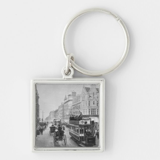 Marknadsföra gatan, Manchester, c.1910 Fyrkantig Silverfärgad Nyckelring (Framsidan)