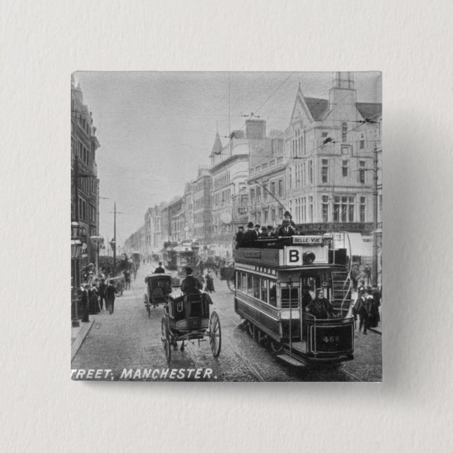 Marknadsföra gatan, Manchester, c.1910 Knapp (Framsida)