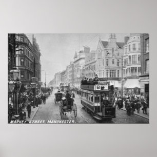 Marknadsföra gatan, Manchester, c.1910 Poster