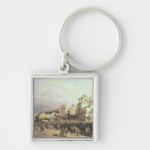 Marknadsföra i Nishny, Novgorod, 1872 Fyrkantig Silverfärgad Nyckelring