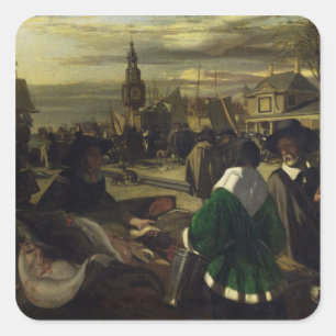 Marknadsföra i The Hague, c.1660 Fyrkantigt Klistermärke