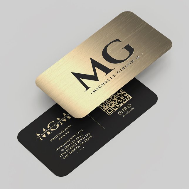 Marknadsföring Black Faux Guld Monogram Elegant Mo Visitkort (Marketing Black Gold Monogram Elegant Modern Business Card
)