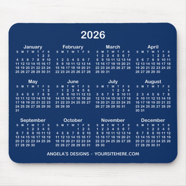 Marknadsföring för marin blå och vit kalender musmatta (Framsidan)