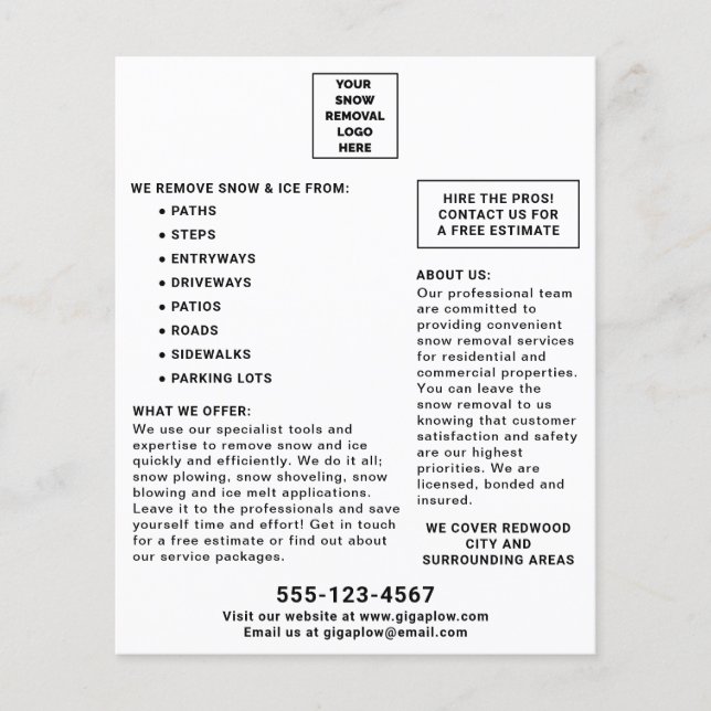 Marknadsföring för snöröjning Lägg till din logoty Flygblad (Framsidan)