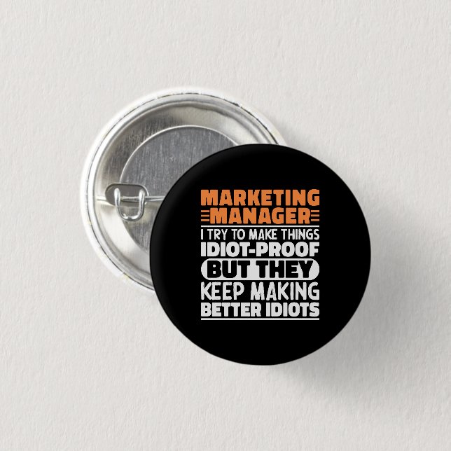 Marknadsföring Manager: Jag försöker göra Sak till Knapp (Framsida & baksida)