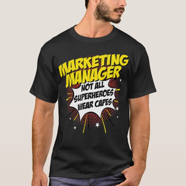 Marknadsföring Manager Superhjälten Funny Tecknad  T Shirt (Framsida)