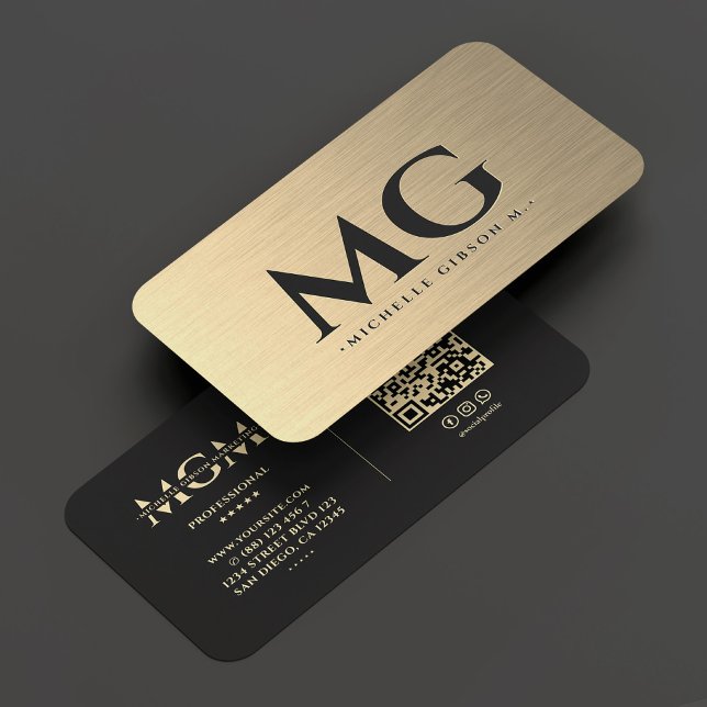 Marknadsföring Monogram Elegant Faux Guld Modern Visitkort (Marketing Monogram Elegant Gold Black Modern Business Card
)