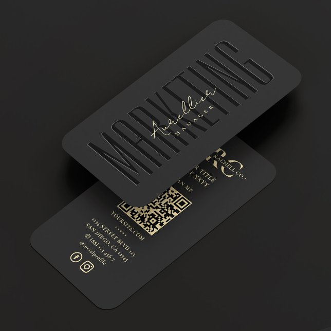 Marknadsföring Professionell Black Modern Social Q Visitkort (Marketing Professional Black Modern Social QR Business Card
)