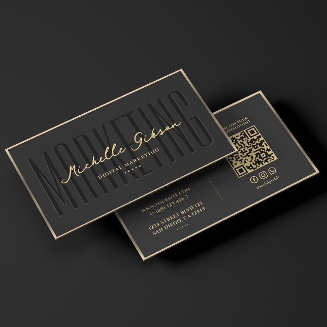 Marknadsföring Professionell Elegant Black Faux Gu Visitkort (Modern Marketing Professional Elegant Black Gold Business Card
)